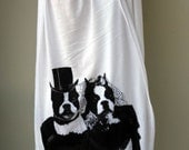 Black Dog Wedding Animal Pet Screenprinted Long Jersey  in White Cotton Scarf Women/Men.
