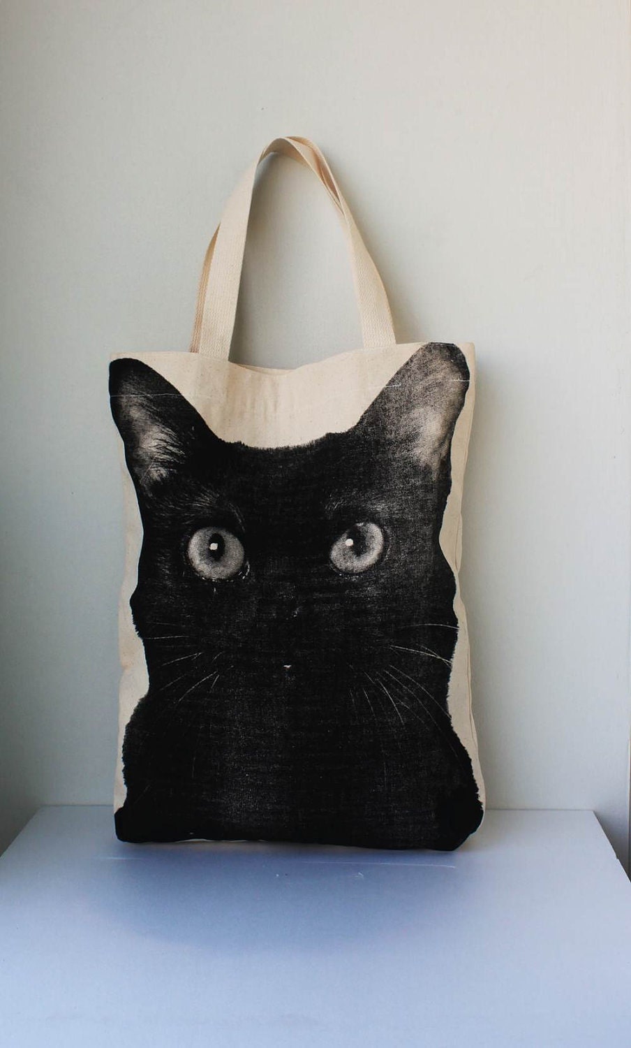 Black cat Canvas tote bag - cat tote bag Diaper bag Shopping bag Document bag Market Bag.