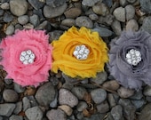 Rhinestone Embellished Shabby Chic Flower Rose Hair Clips - Baby Toddler Teen Adult - Set of 3