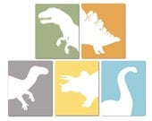 Dinosaur Nursery Art Prints -  TRex, Triceratops, Stegosaurus, Apatosaurus & Iguanodon  set of 5 8x10