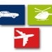 Transportation Art Childrens Nursery Art 3 8x10 Car, Helicopter and Airplane Pick Your Colors