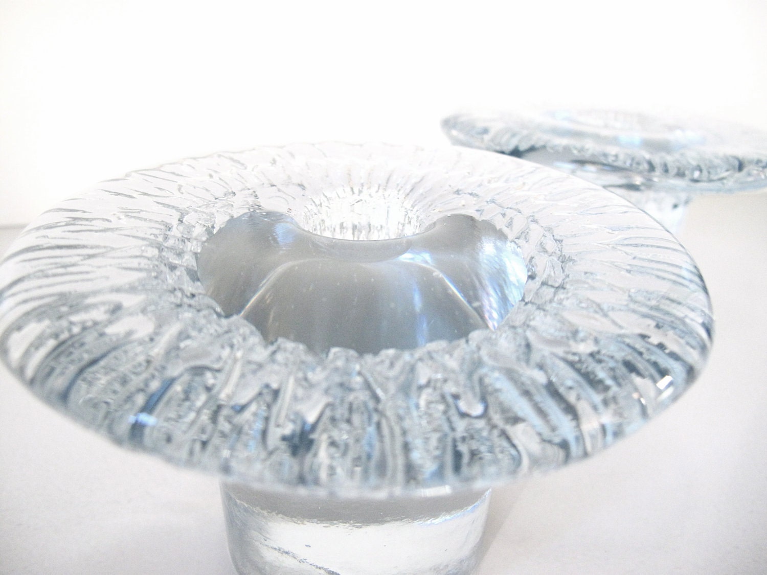 Large Vintage Blenko Glass Candle Holders, Pair