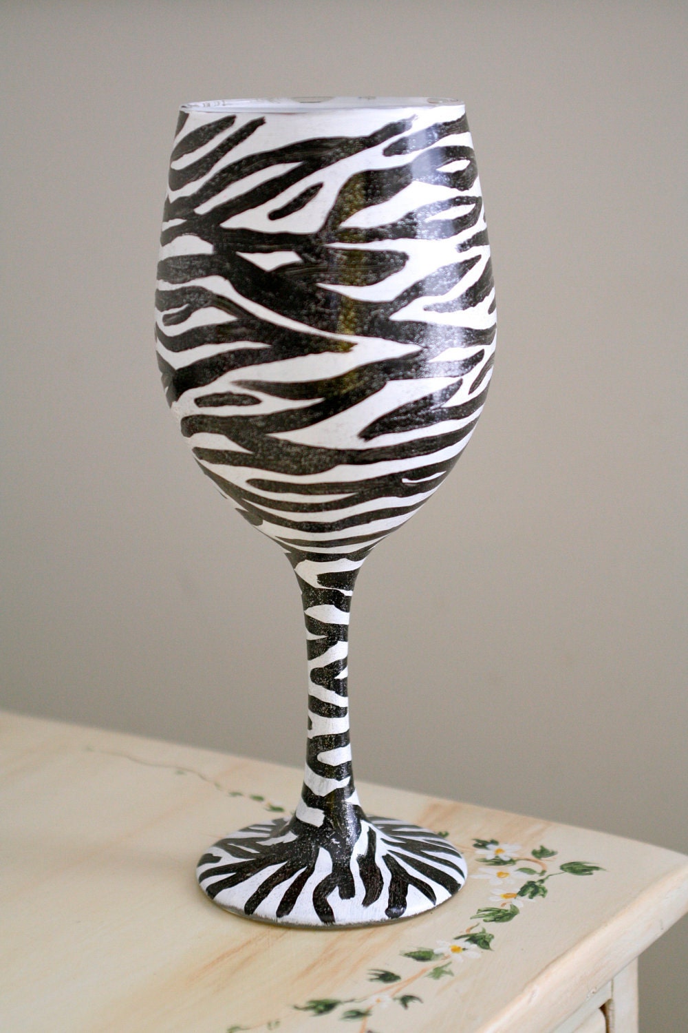 Hand-Painted Zebra Print Wine Glass