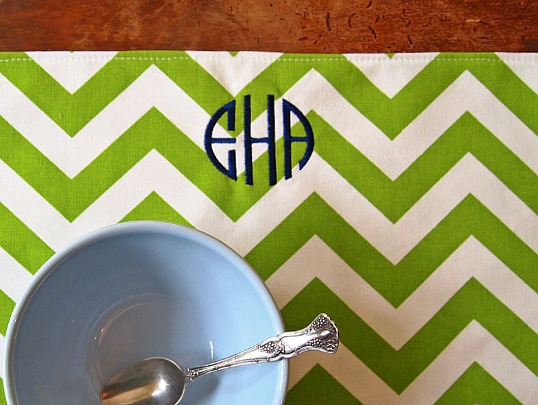 Lime and White Zig Zag Monogrammed Placemat