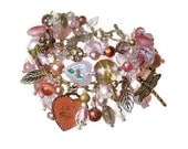 Peach pink French beaded charm bracelet handmade