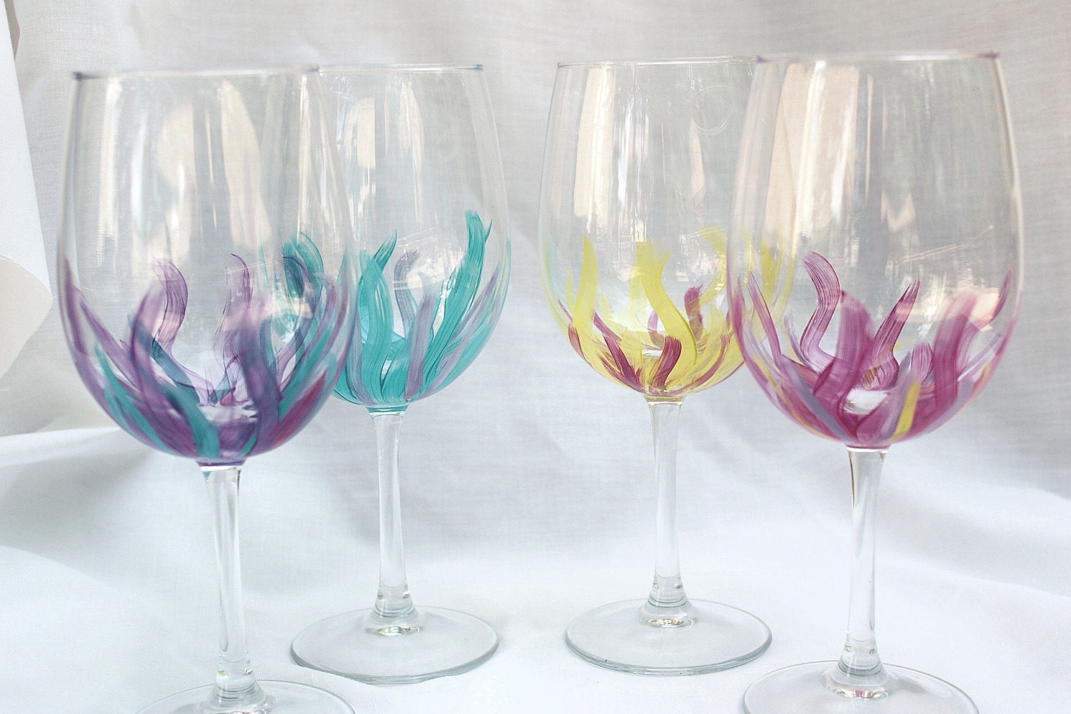 Clearance Item- Affordable Handpainted Wine Glasses: Wedding Gift, Bargain, 12 oz Goblet