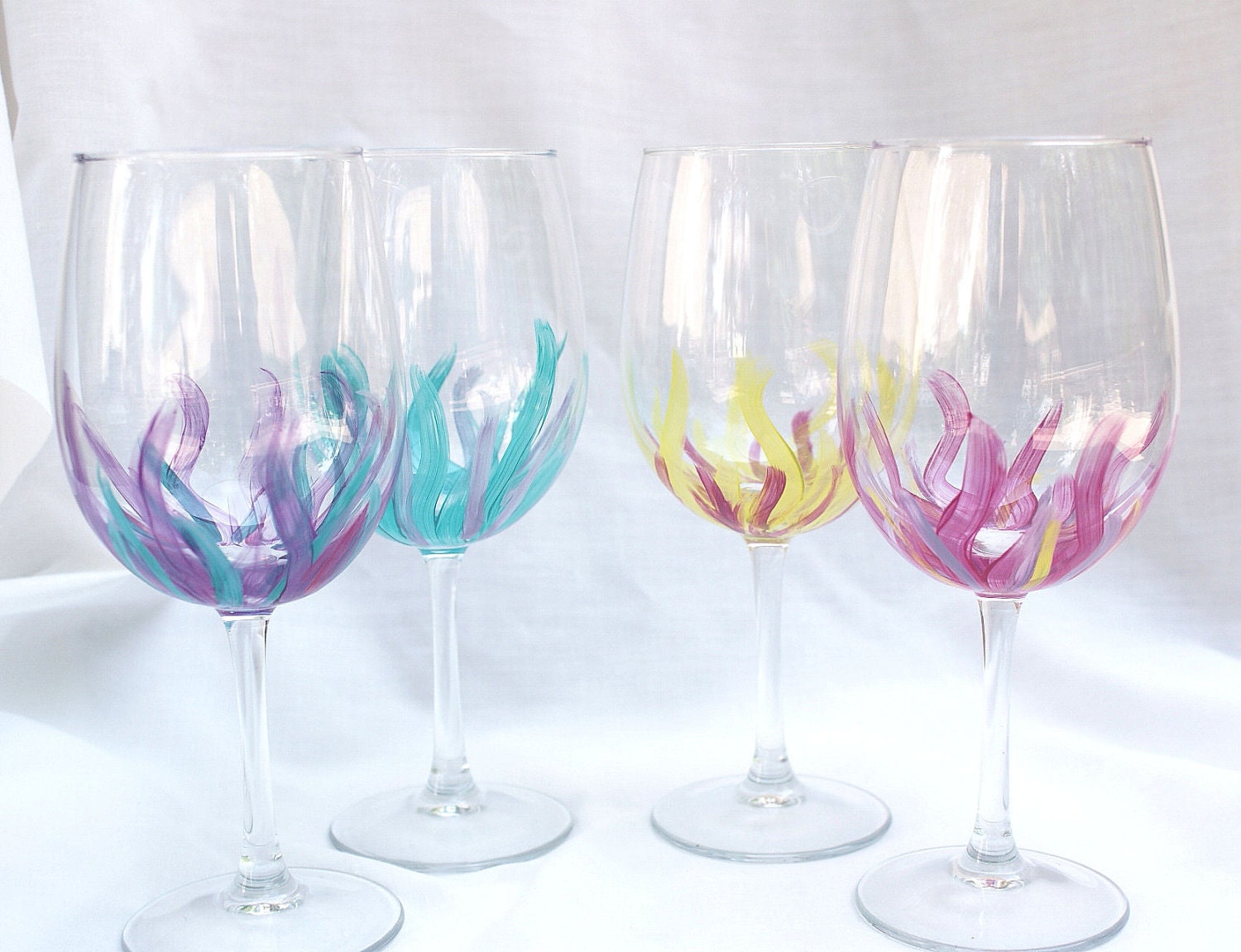 Clearance Item- Affordable Handpainted Wine Glasses: Wedding Gift, Bargain, 12 oz Goblet