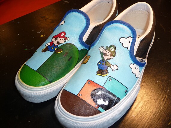 Custom Hand Painted Shoes - Mario and Luigi