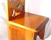Starry starry kitties: Wooden child's chair/stool, hand painted kittens cats moon and morning glories