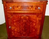 Solid walnut cabinet nightstand end table 1930s book matched walnut crotch