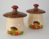 Vintage Mushroom Kitchen Canisters, Set of 2 Ceramic Containers, McCoy Pottery Retro 1970's
