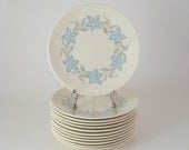 Vintage Mid-Century Salad Plates, Set of 12, Royal China, Blue and Gray Flowers, Vintage Dinnerware Dishes, 1950's