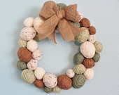 Easter or Spring Wreath, yarn ball wreath, eggs in neutral colors, 14 inches