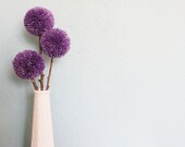 Purple yarn pom pom flowers, set of 3