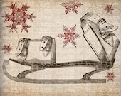 Antique SEPIA Red Country Ice Skates Snowflakes Winter Digital Download for Tea Towels, Papercrafts, Transfer, Pillows, etc Burlap No 3861