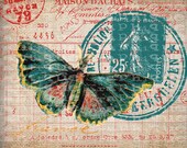 Antique French Butterfly Postmarks Digital Download for Tea Towels, Papercrafts, Transfer, Pillows, etc Burlap No 7253 COLOR