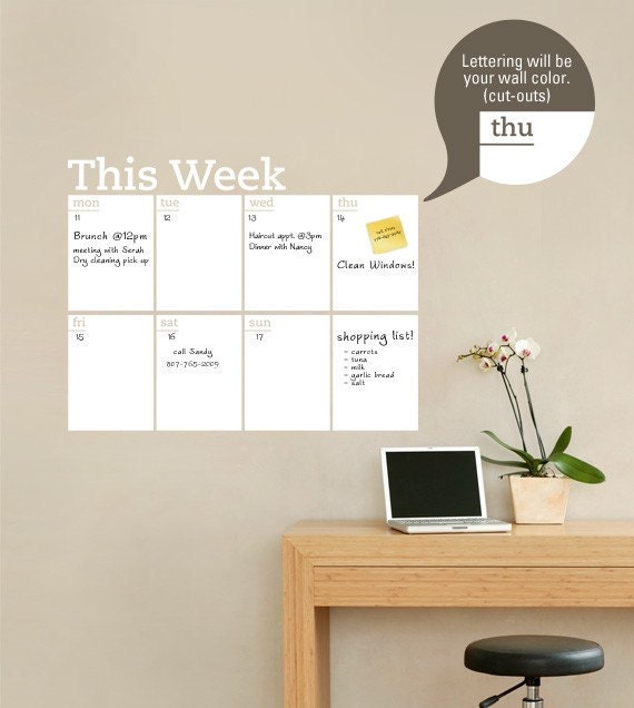 Dry Erase Weekly Calendar - Dry Erase Decal- by Simple Shapes