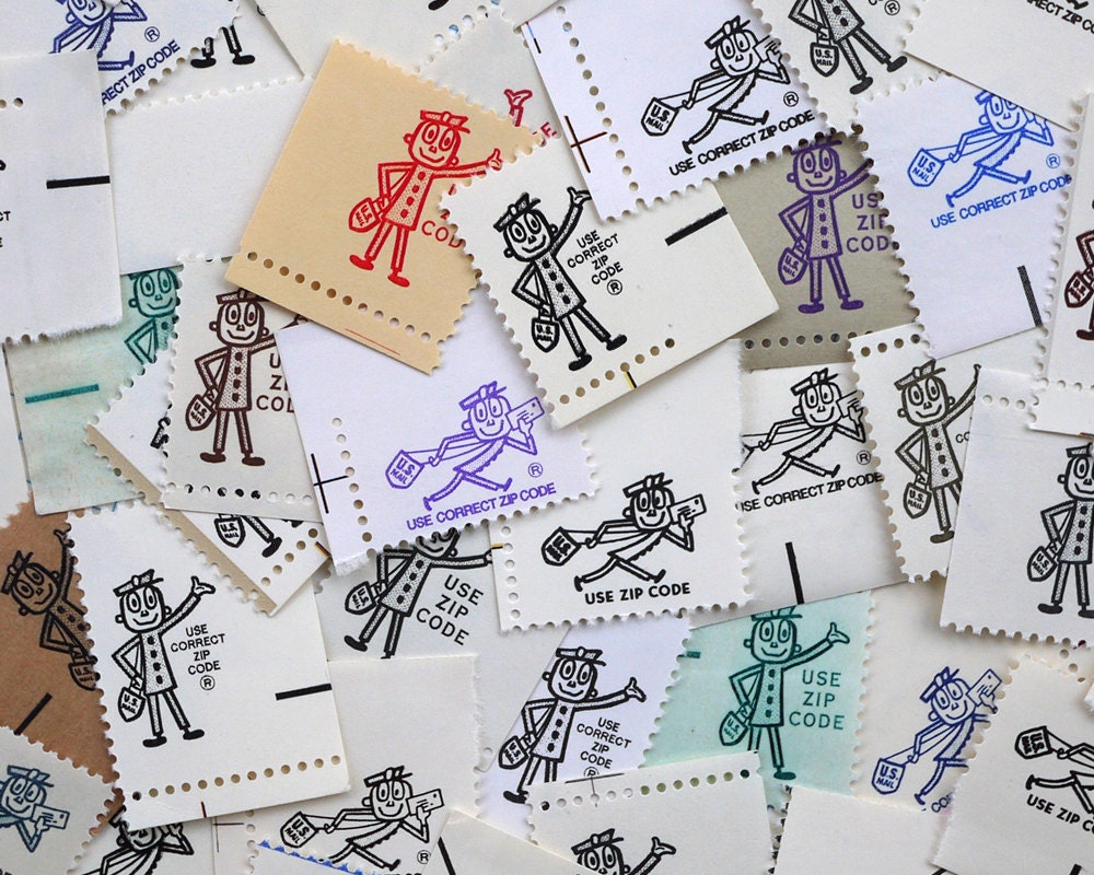 Mr. Zip - 30 pieces of vintage 'zippy' postage ephemera for scrapbooking, crafts, collage, etc