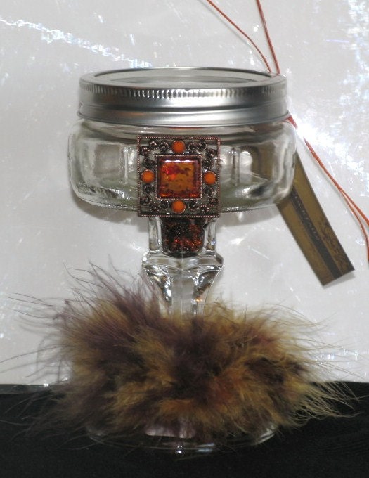 Cowgirl Cocktails - REDNECK Wine Glass MARTINI - AMBER Bling w/ Feathers