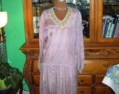 Vintage 1920's Lilac Flapper Dress Silk Charmeuse Pale Pink Lavender Classic 20's Tambour Lace Neckline & Cuffs Dropped Waist Great Gatsby