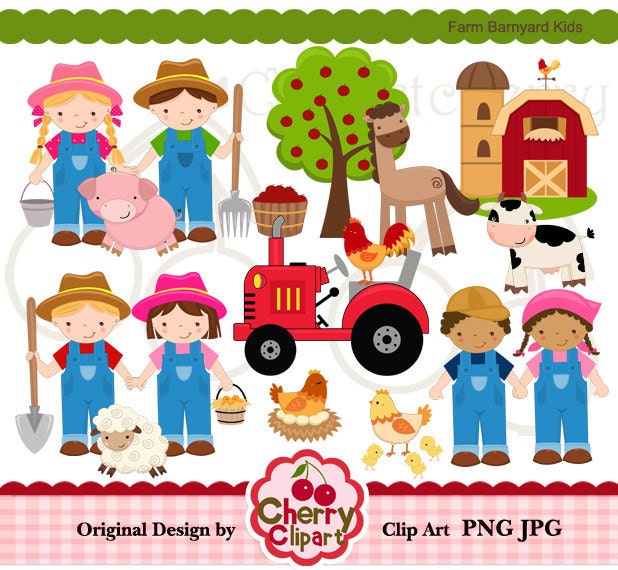 Farm Barnyard Kids Digital Clipart Set for-Personal and Commercial Use-Card Design, Scrapbooking, and Web Design