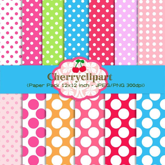 Pretty Polka Dots Cute Digital Backgrounds for Card Design, Scrapbooking, and Web Design