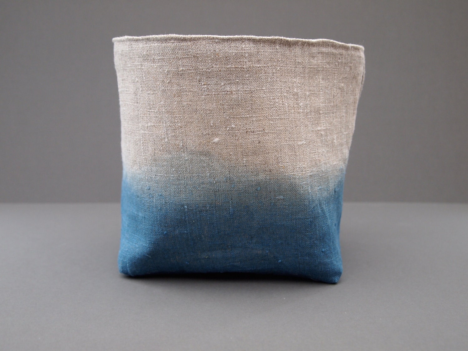 organic dip-dyed natural blue Indigo linen fabric storage basket box for all sorts of nick-nacks to be stored in