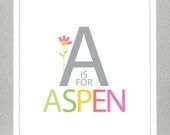 Nursery Decor, Personalized name print with flower- 8x10