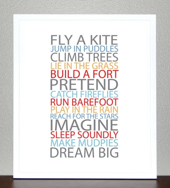 Prints for kids - BE A KID - Yellow, Blue, Red, Gray -11x14 - Print