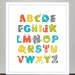 Alphabet Print with Animals - Orange, Yellow, Green, Blue, Gray - 8x10