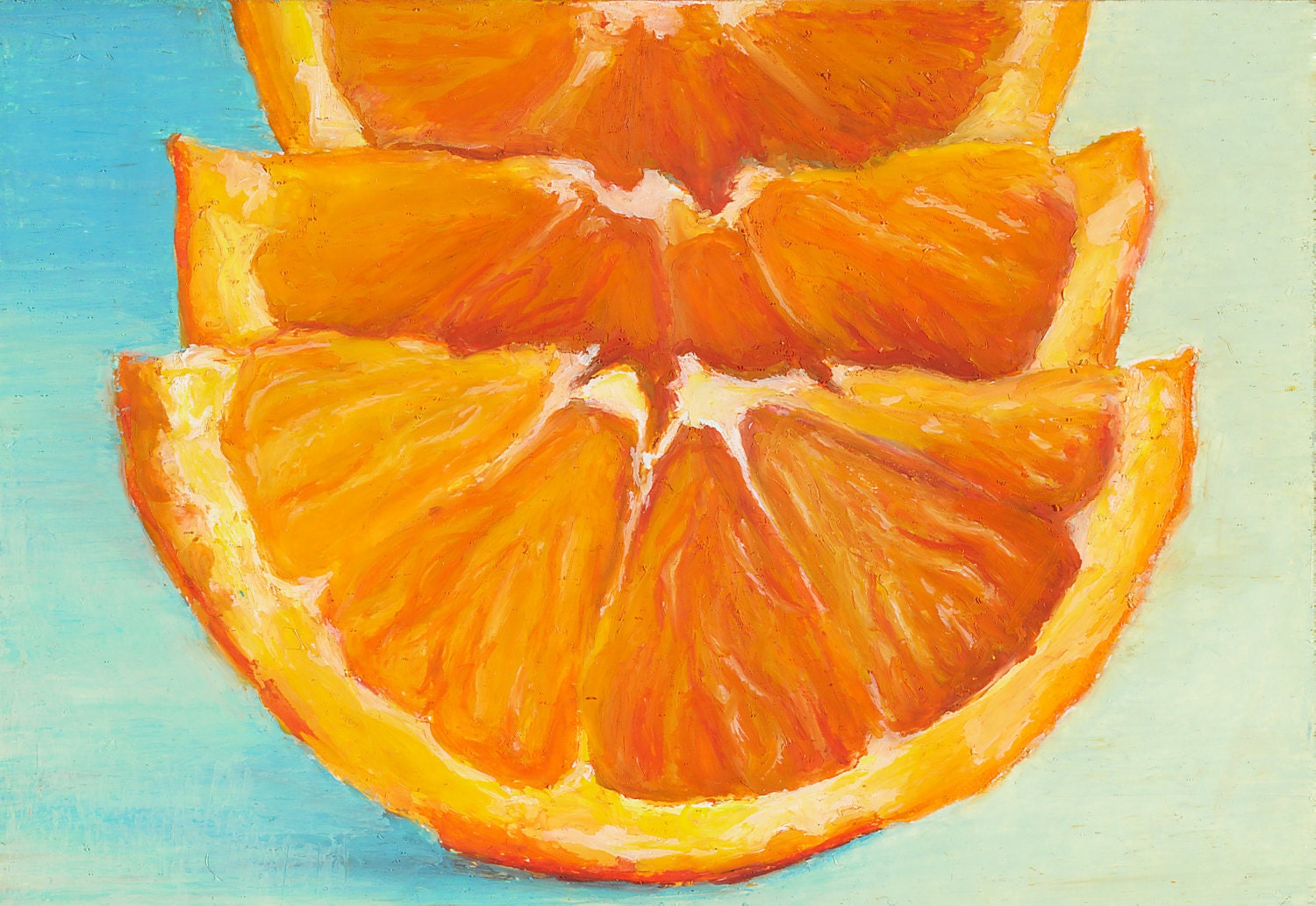 Giclee, Archival, Matted Print of an Original Oil Pastel Painting of Orange Slices - brookefiger