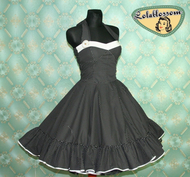 50's vintage dress full skirt Polka Dots black white Hot Pin Up cut Tailor Made