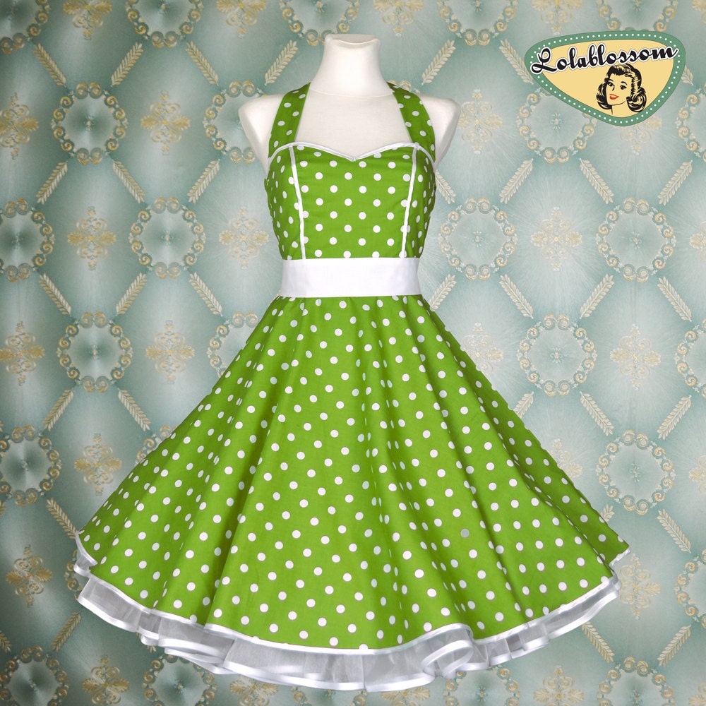 50's vintage dress full skirt green white polka dots dress rare Tailor Made after your measurements