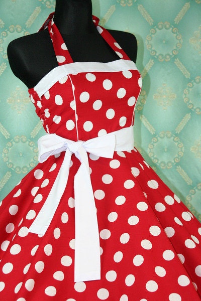 50's vintage dress full skirt red white polka dots Retro Dress Tailor Made