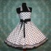 50's vintage dress full skirt white black polka dots Retro Dress Tailor Made