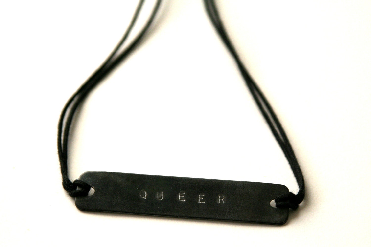 QUEER Stamped Black Metal and Cord Necklace