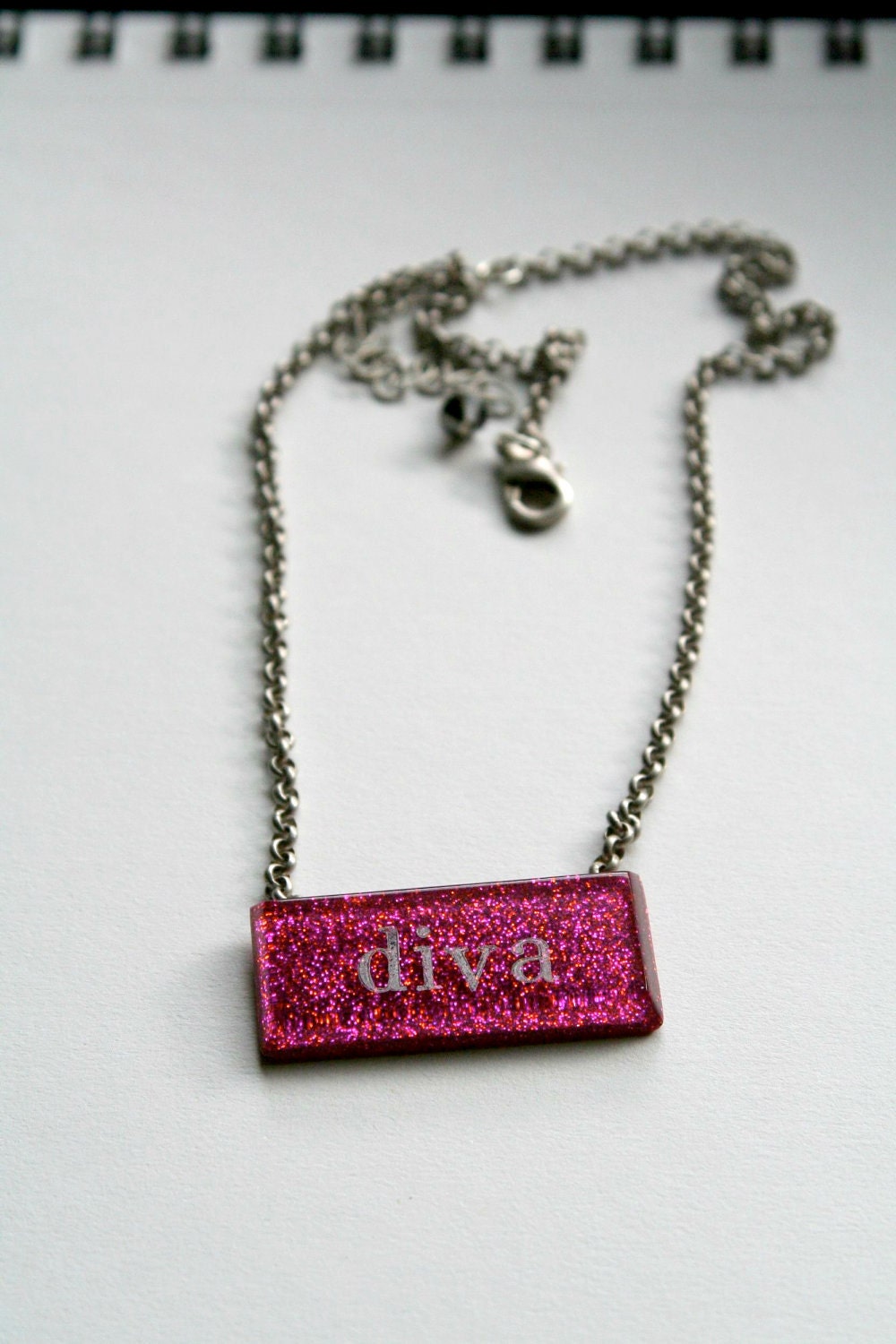 DIVA on TEAL Queer Glitter Resin Necklace