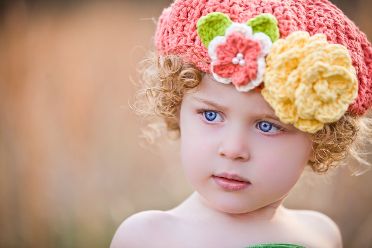 Girls Crochet Flower Beret Hat - Spring Hat - Photography Prop
