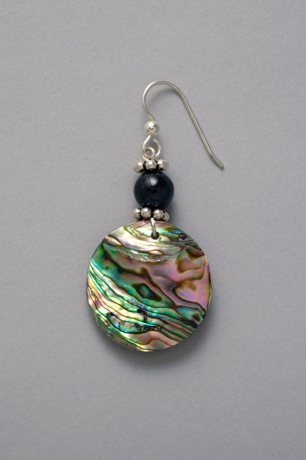 Natural Abalone/Paua & Black Onyx Dangle Earring