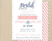 Vintage Scalloped Bridal Shower Invitation Baby Shower Invite Pink & Blue Printable OR Printed Card