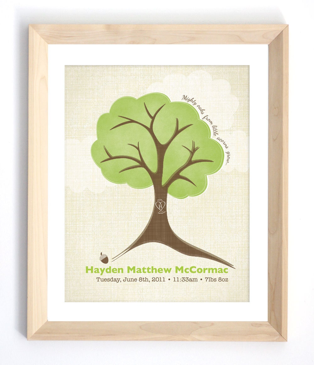 Baby Boy Nursery Art Wall Decor - Personalized Mighty Oak