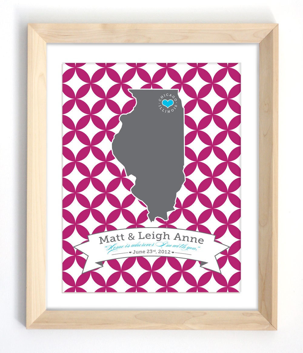 Wedding Anniversary Gift - Illinois Wedding Wall Decor - Wedding Print