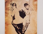Trapeze Illustration, 16.5" x 11.7" print - Circus Ladies, A3 Art Print