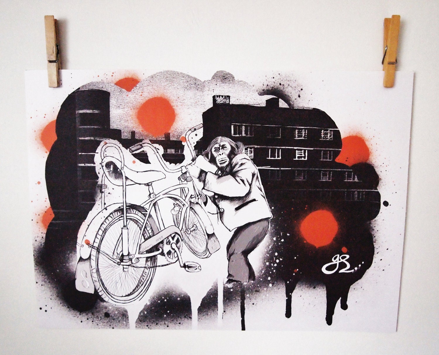 Giclée Monkey Print, A3 - Bo-bo steals a Ride, 16.5" x 11.7" Ar Print