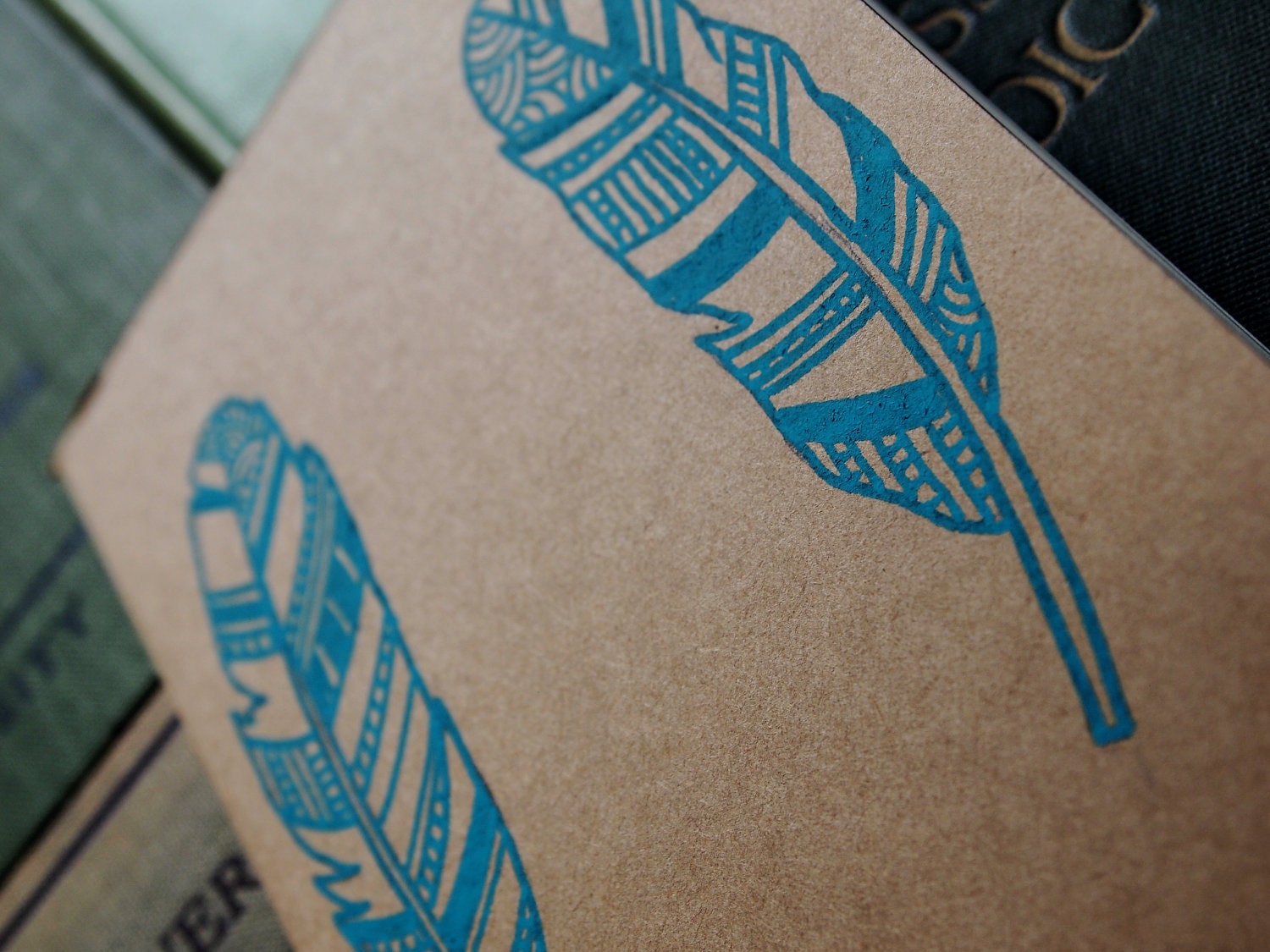 Hand Drawn Moleskine, turquoise feather