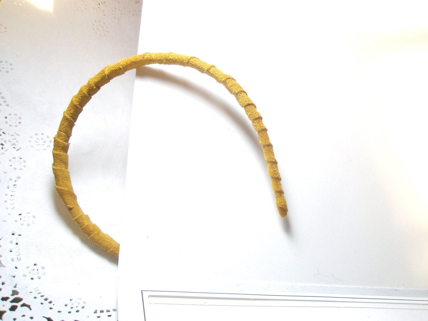 Leather Suede Wrap Mustard Yellow  Everydays or Wedding Headband   Free Worldwide shipping
