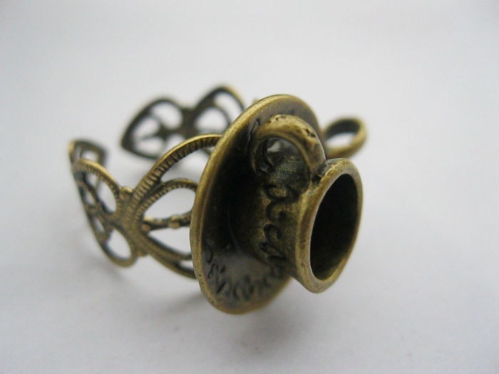ring---antique bronze 3d coffee cup pendant,alloy adjustable ring