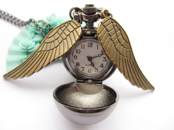 pocket watch---Golden Snitch&BLACK-GUN ball Harry Potter series pocket watch with antique bronze wings,alloy chain necklace