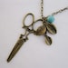 necklace--antique bronze scissors and branch turquoise,alloy necklace