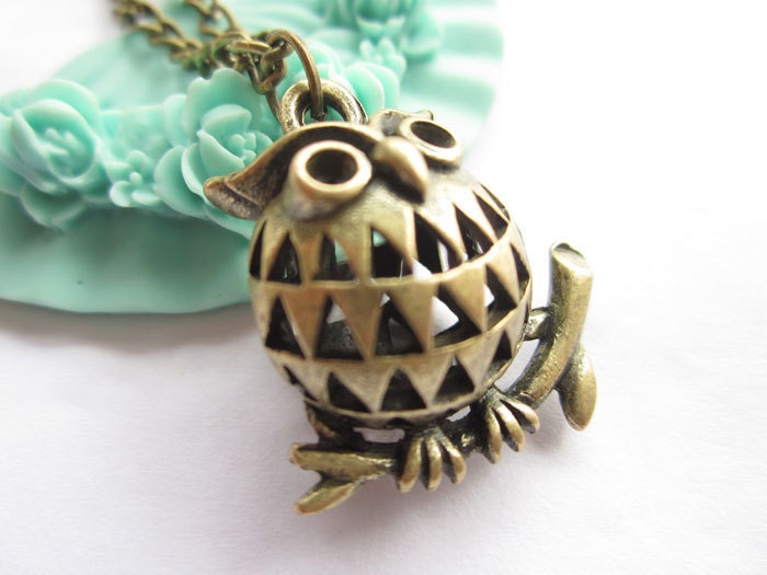 Owl necklace---antique bronze 3D super cute hollow-out owl,alloy chain